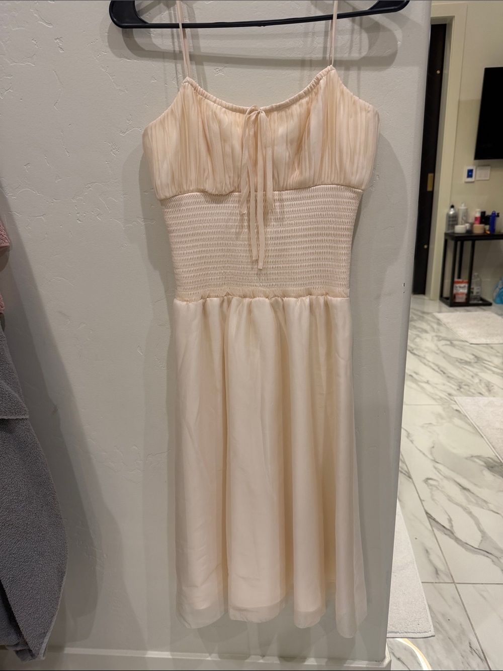 Reformation Cream Midi Dress with Smocked Waist